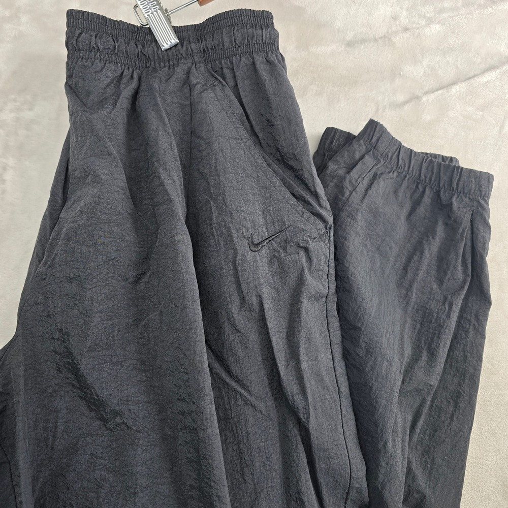 Vtg Nike Size XL Track Pants Black Nylon Joggers Elastic Waist Logo